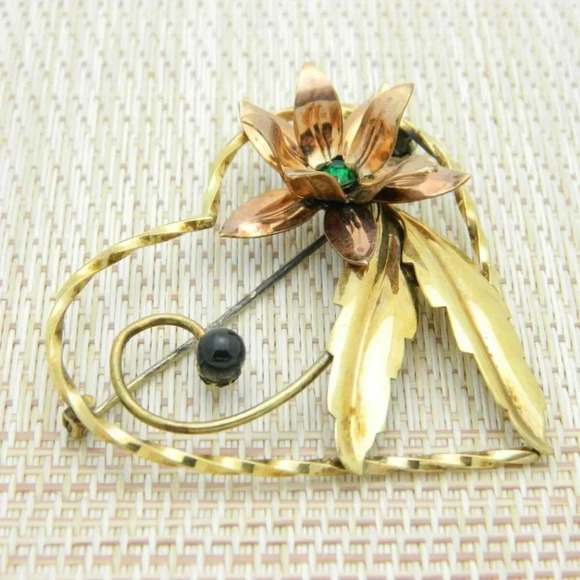 1/20 12k GF Floral Leaf Heart Green Rhinestone - Picture 2 of 5